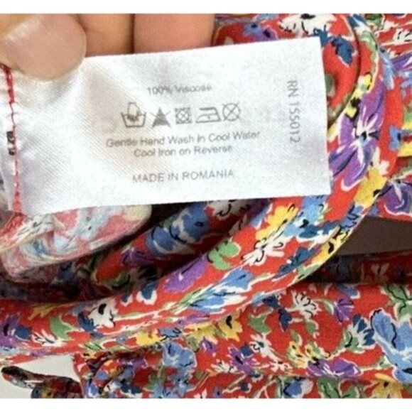 Perseverance London Dress Womens Small Red Floral Boho Cottage Core Tie Gathered - Picture 13 of 13